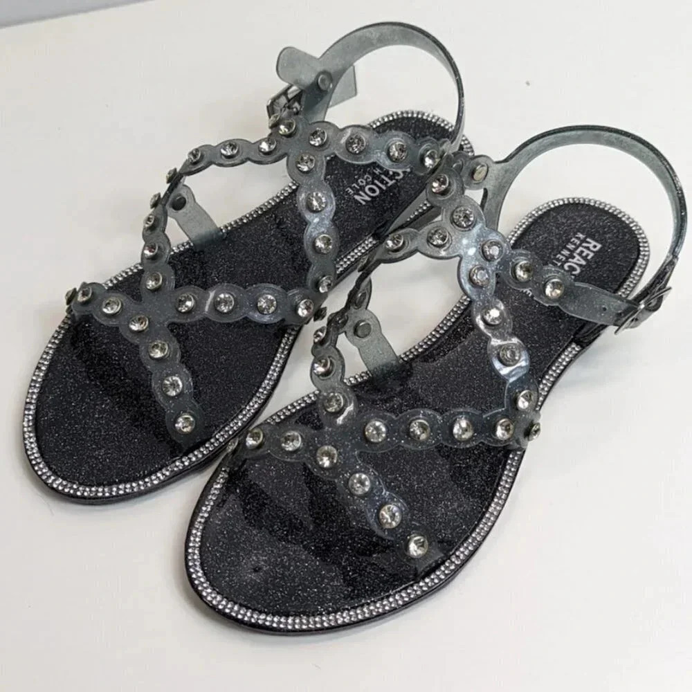 New Kenneth Cole Dahlia Clear Jelly Studded Flat Sandals Size 7